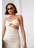 Sensual mini dress with a cutout, beige 22616 - Online store - Boutique